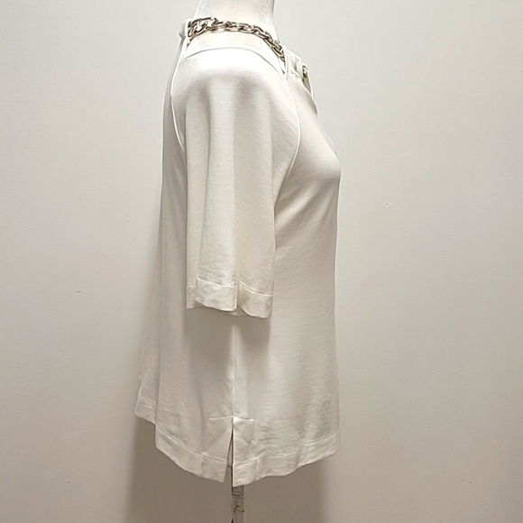 Duette NYC Top/Blouse White w/Silver Chain at Neck Belled Half Sleeves Size XS - Picture 4 of 9